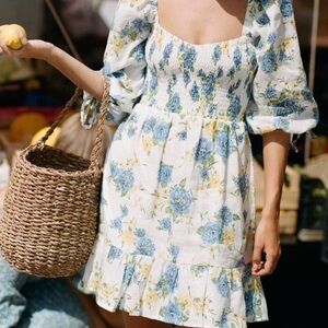 FAITHFULL THE BRAND Romina Mini Dress in Linen, Size 2